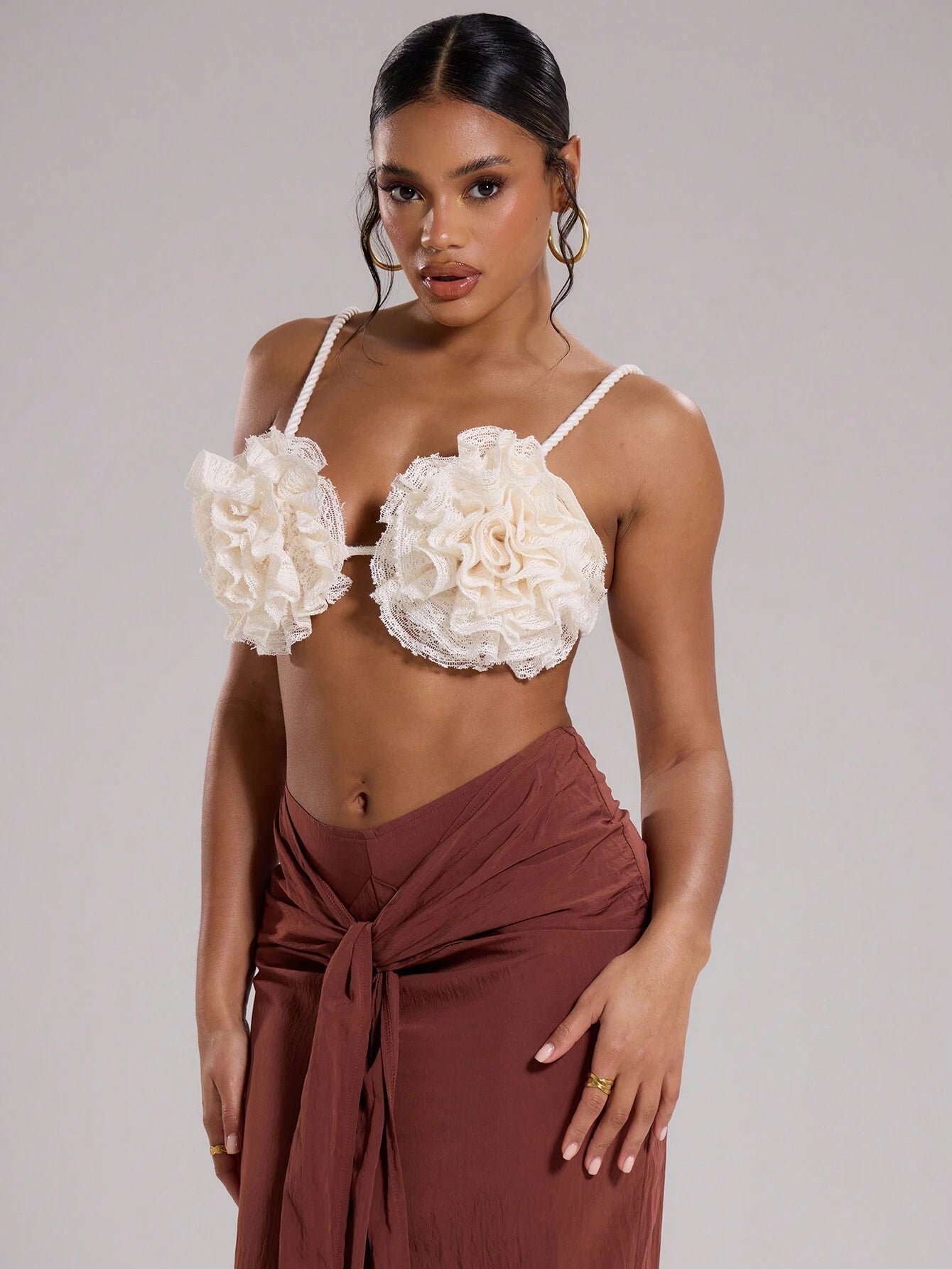 Embroidered crotchet flower bralette