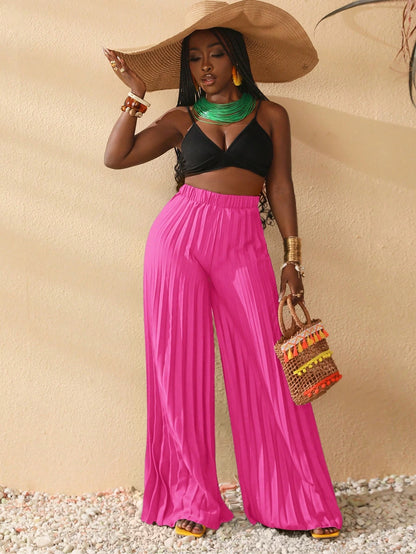 Long pleated wide-leg pants