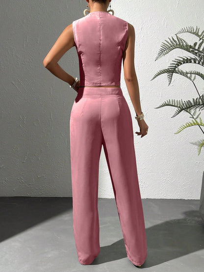 Two piece suit with vest and straight leg pants