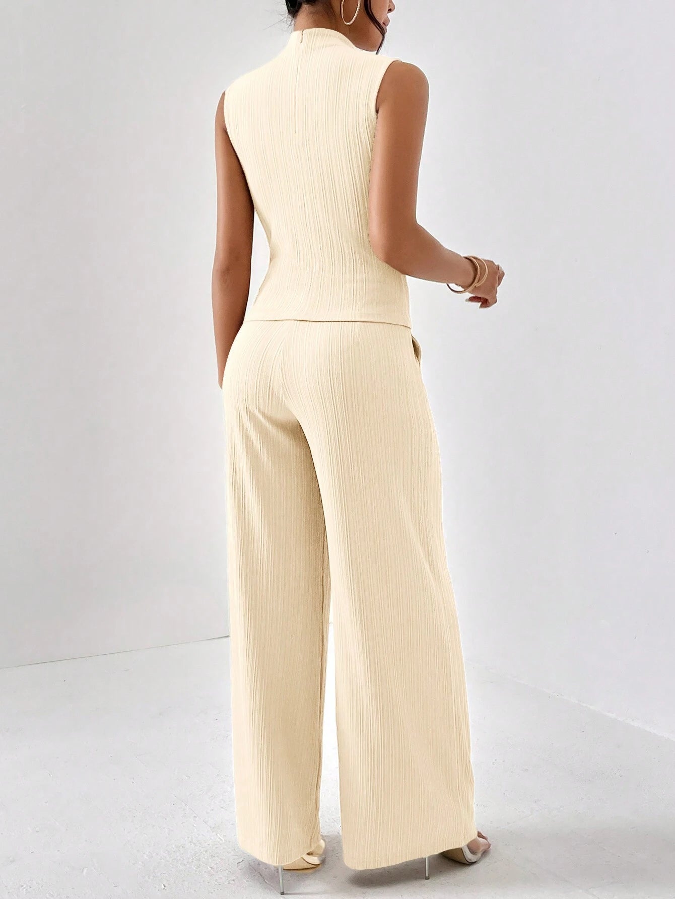 Turtle neck slim fit top and wide leg pants set