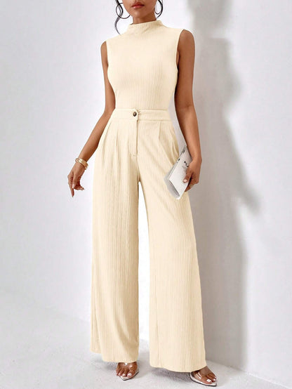 Turtle neck slim fit top and wide leg pants set