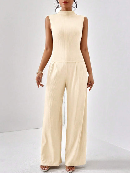 Turtle neck slim fit top and wide leg pants set