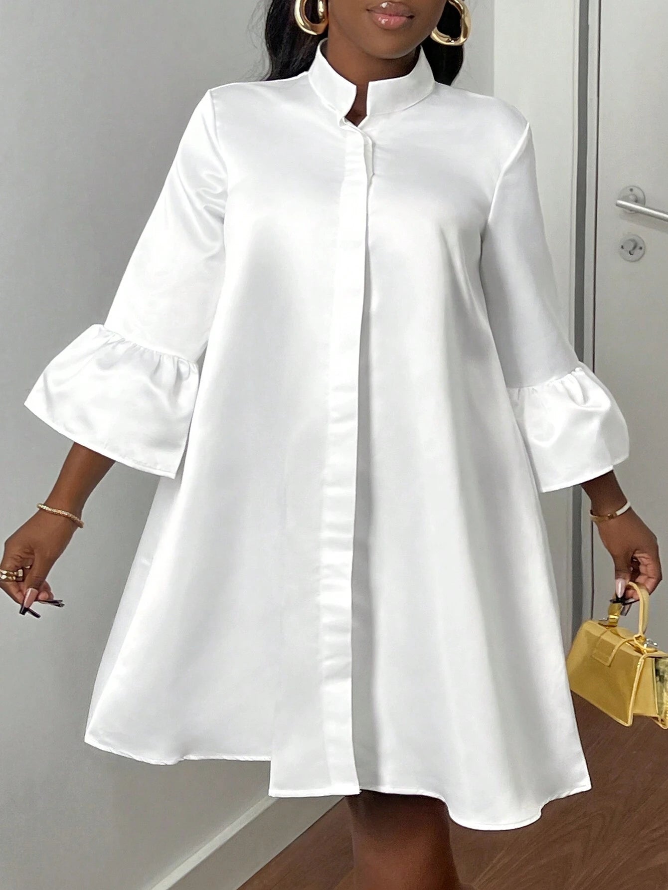 Flare sleeve shirt dress