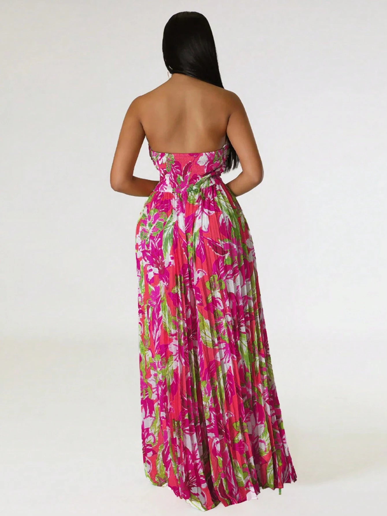 Pleated floral print wide leg jumpsuit