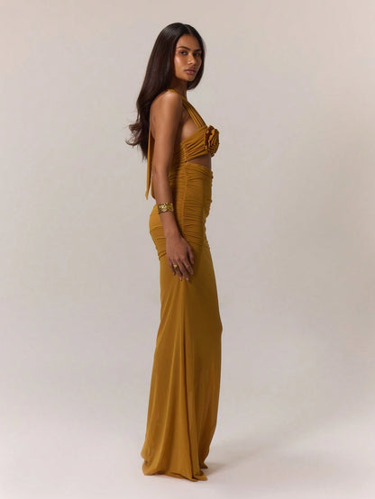 Floral 3d sheer maxi dress