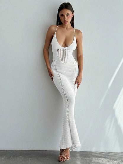 Backless maxi crotchet dress