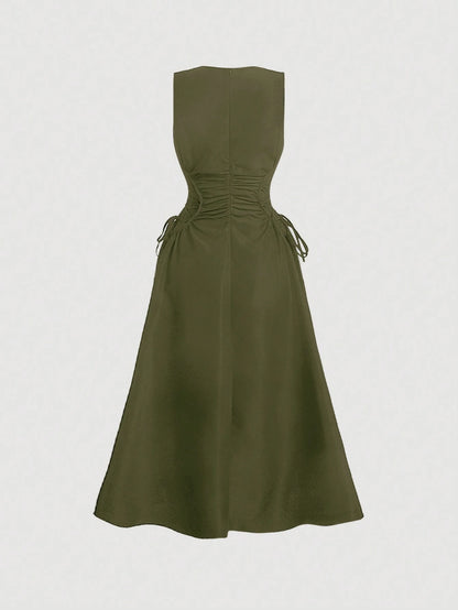 Plus-size side cross tie maxi dress