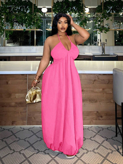 Plus-size halter neck loose maxi dress