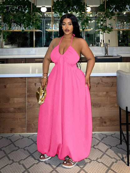 Plus-size halter neck loose maxi dress