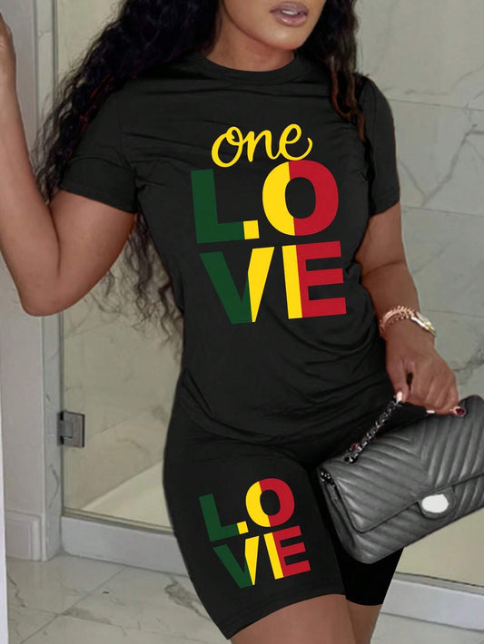 One love graphic tee and pants set