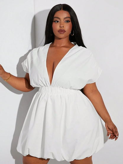 Plus-Size Bubble Hem Short Sleeve Dress