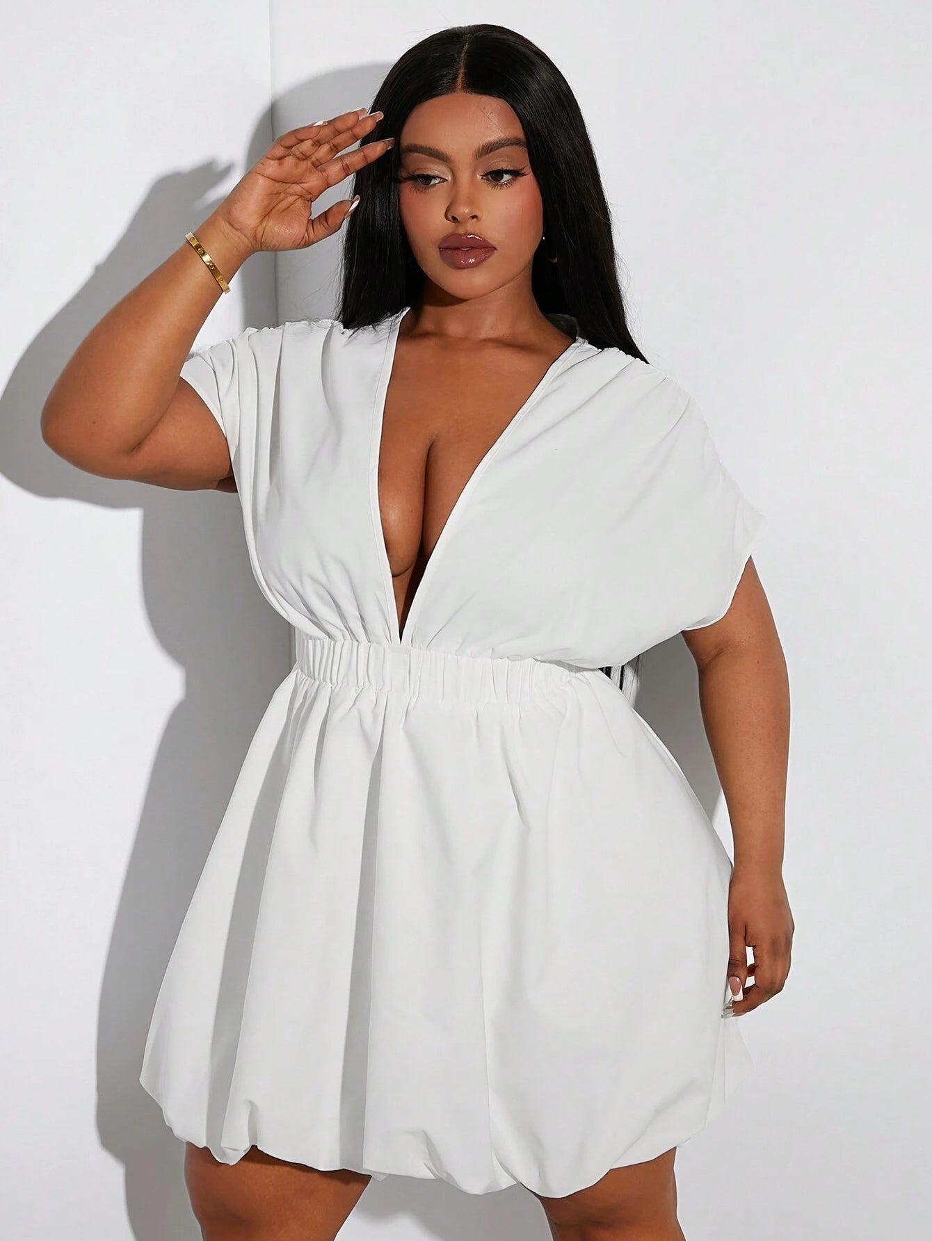 Plus-Size Bubble Hem Short Sleeve Dress