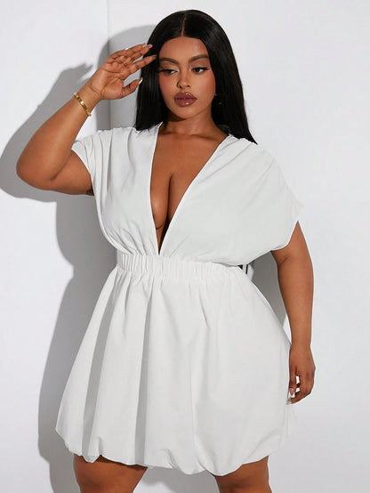 Plus-Size Bubble Hem Short Sleeve Dress