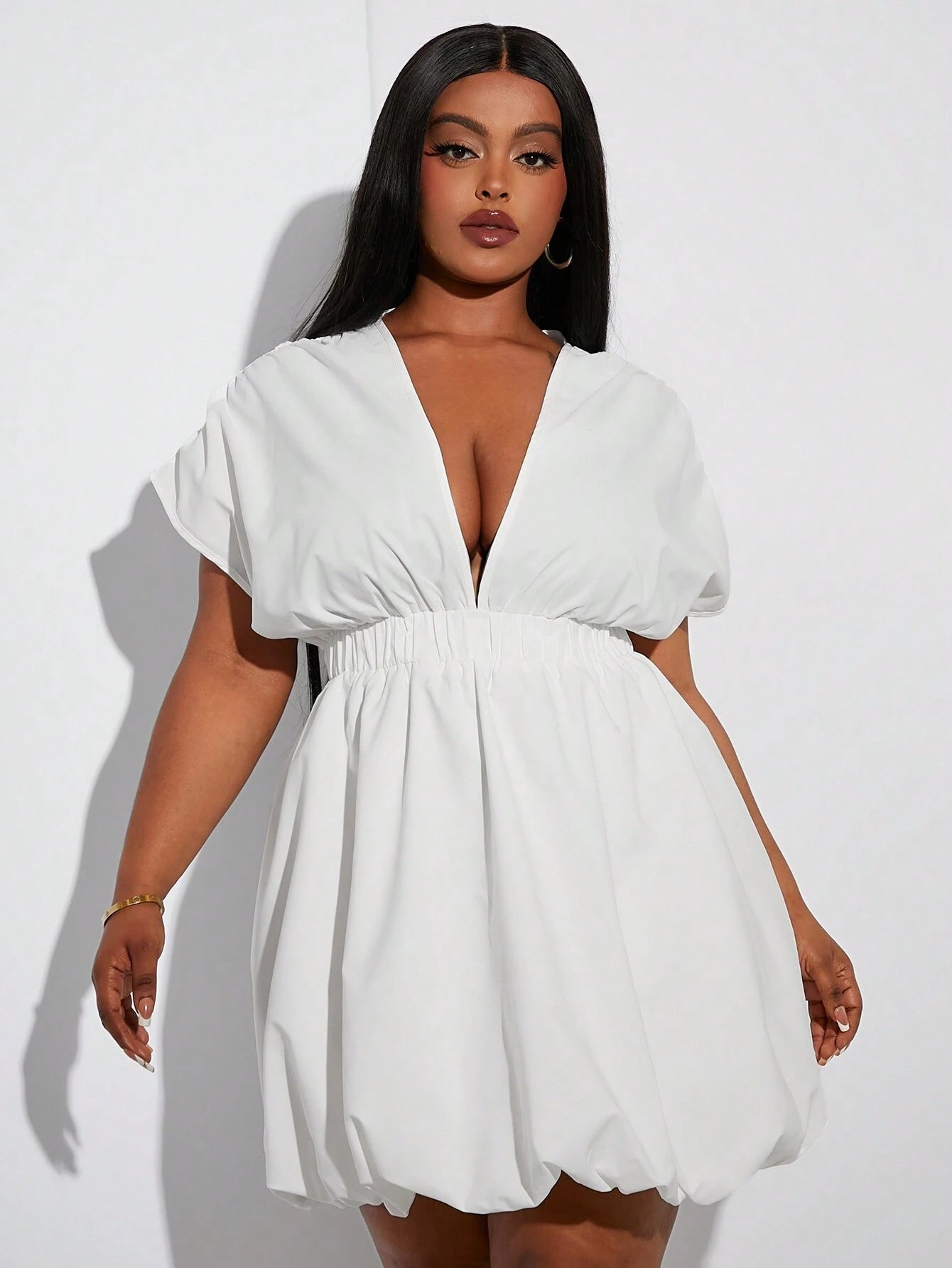 Plus-Size Bubble Hem Short Sleeve Dress
