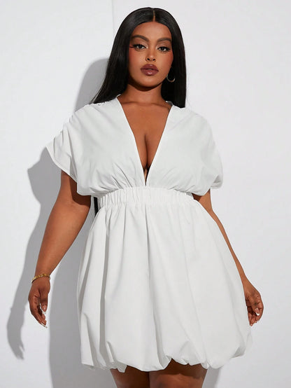 Plus-Size Bubble Hem Short Sleeve Dress