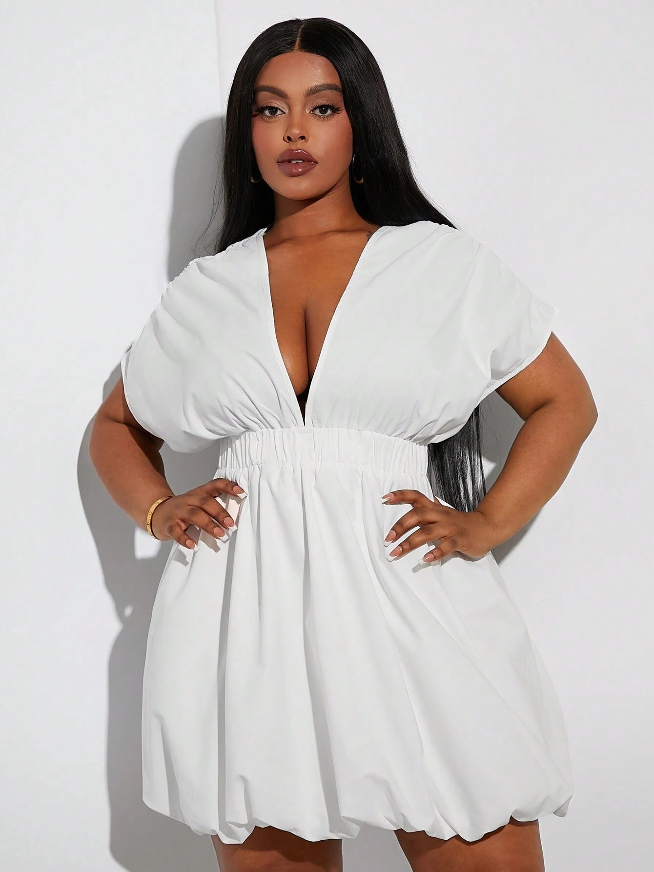 Plus-Size Bubble Hem Short Sleeve Dress
