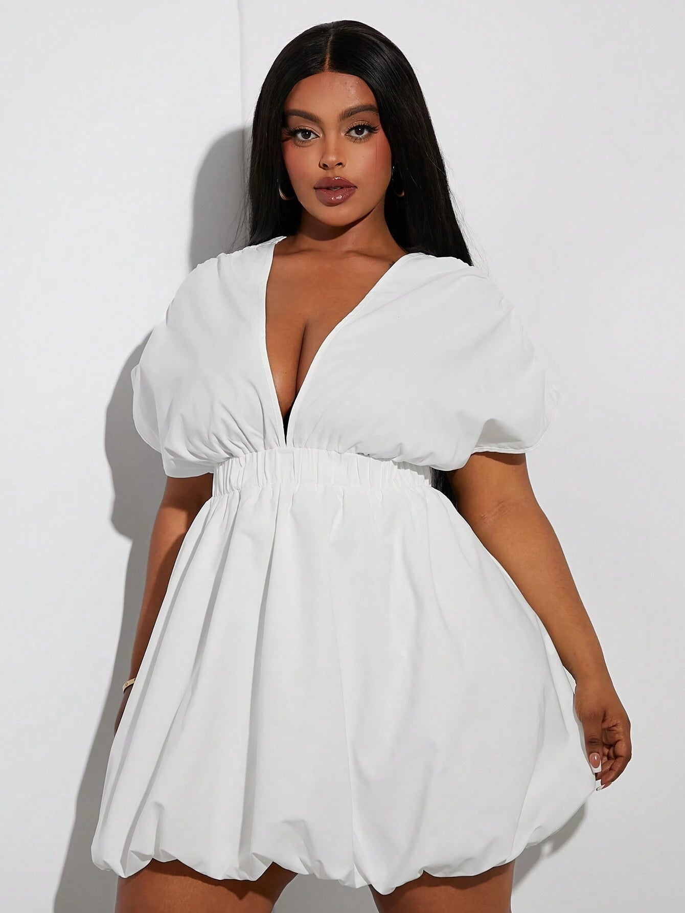 Plus-Size Bubble Hem Short Sleeve Dress