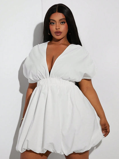 Plus-Size Bubble Hem Short Sleeve Dress