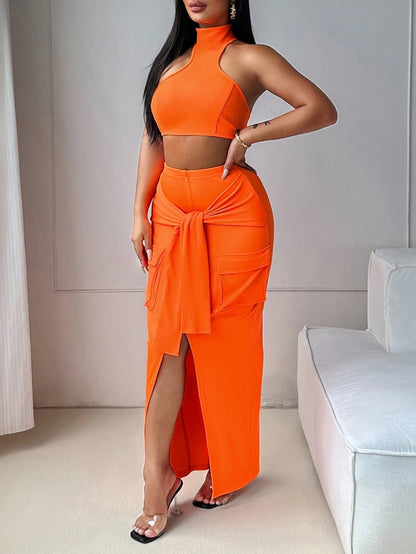 Cargo split half skirt set