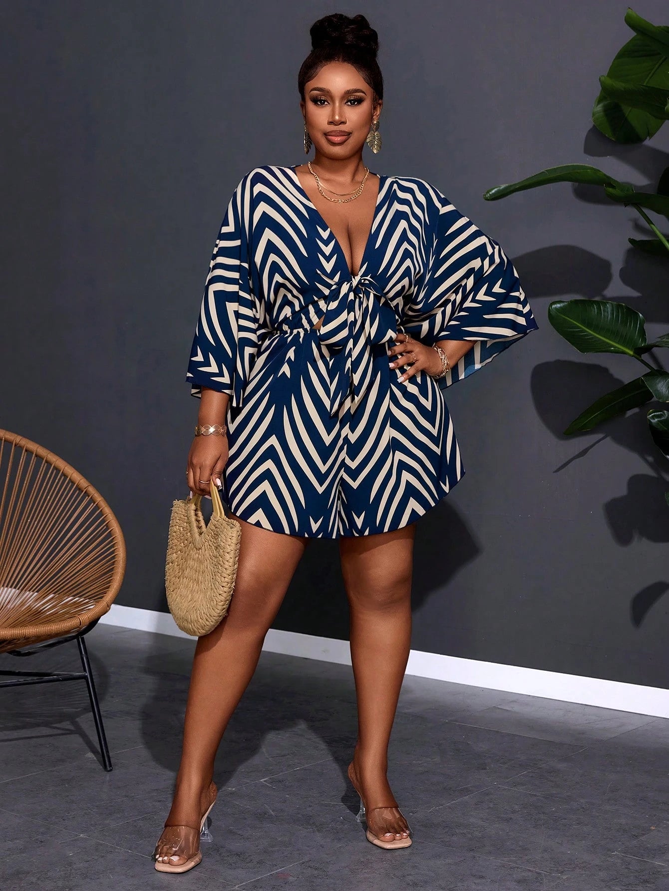 V-neck loose romper