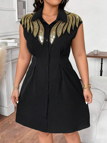 Plus size angel wing sequin decor dress