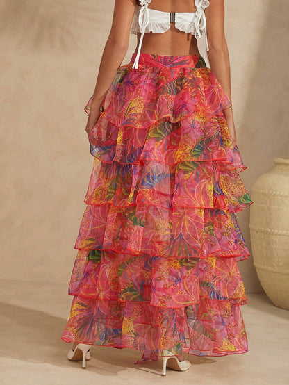 Tropical tiered ruffle skirt