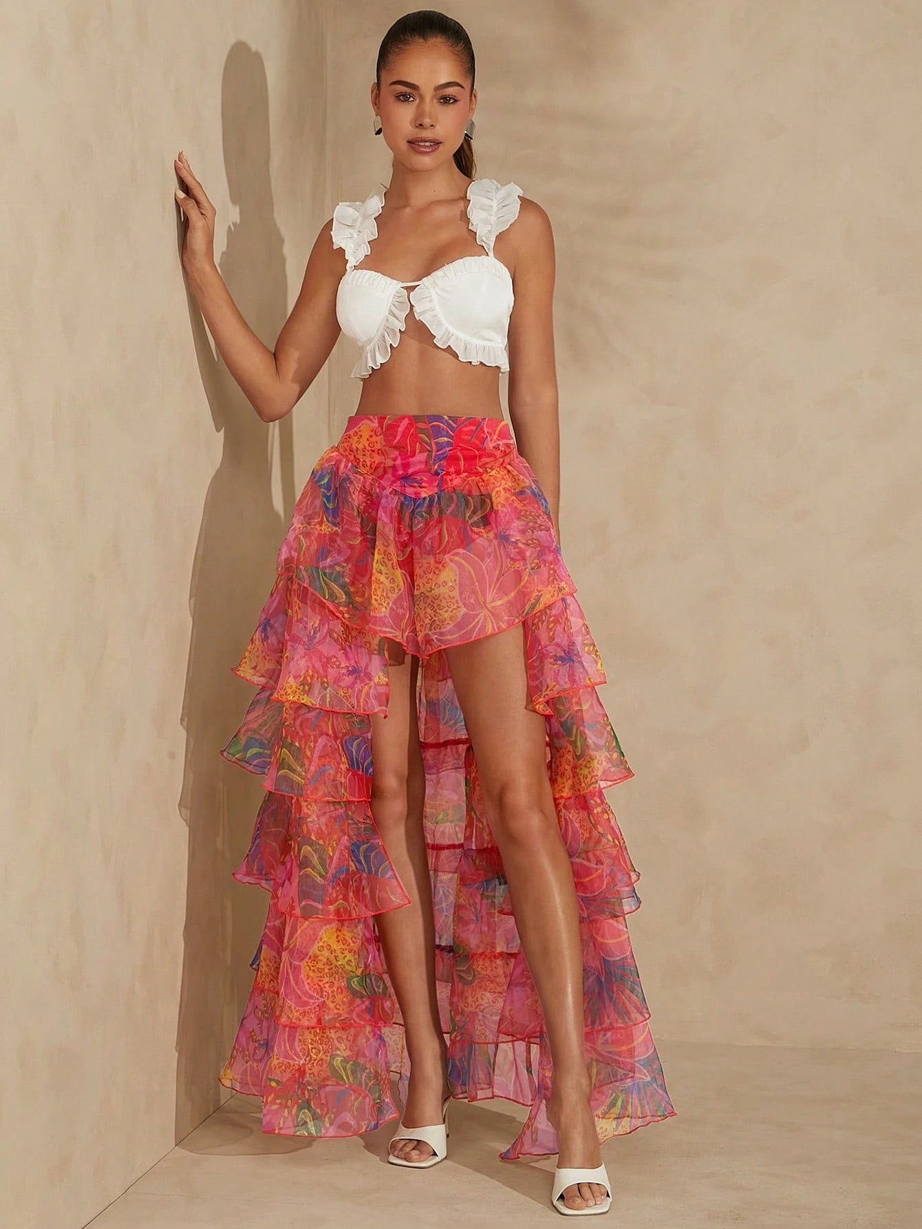 Tropical tiered ruffle skirt