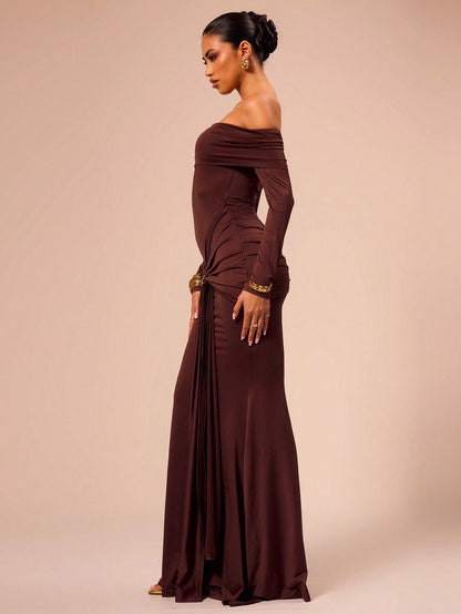 Off shoulder wrap maxi dress