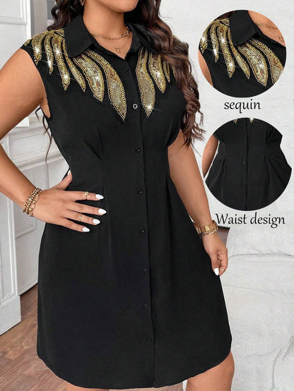 Plus size angel wing sequin decor dress