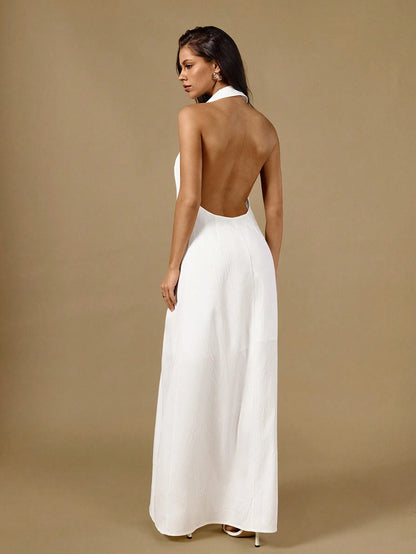 Halterneck sleeveless maxi shirtdress
