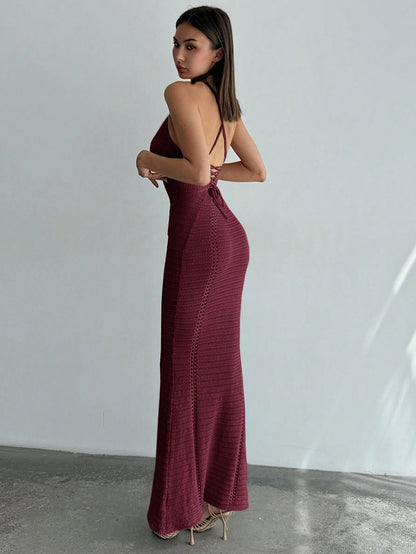 Backless maxi crotchet dress