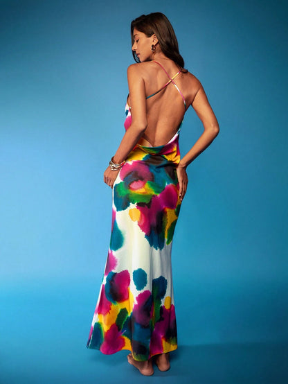 Cowl neck printed maxi dress