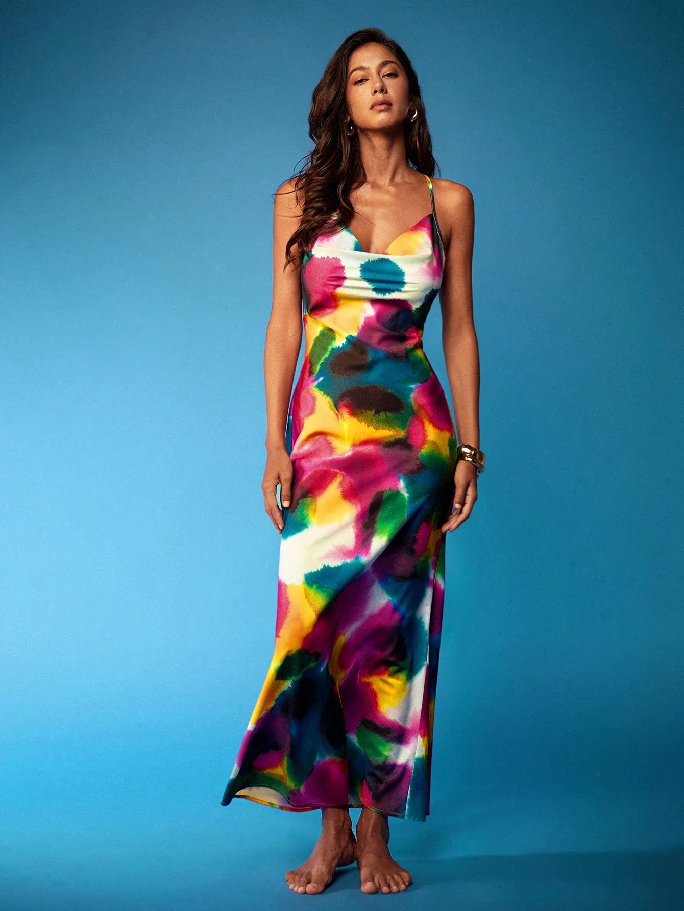 Cowl neck printed maxi dress