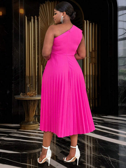 Plus-size 3d rose ruched pleated dress