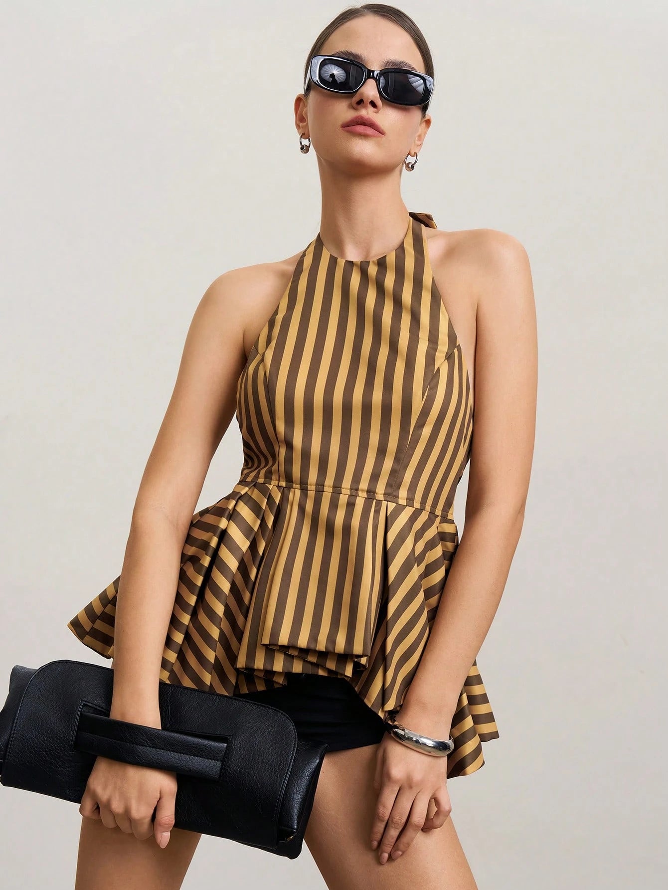 Striped sleeveless halter back tank top