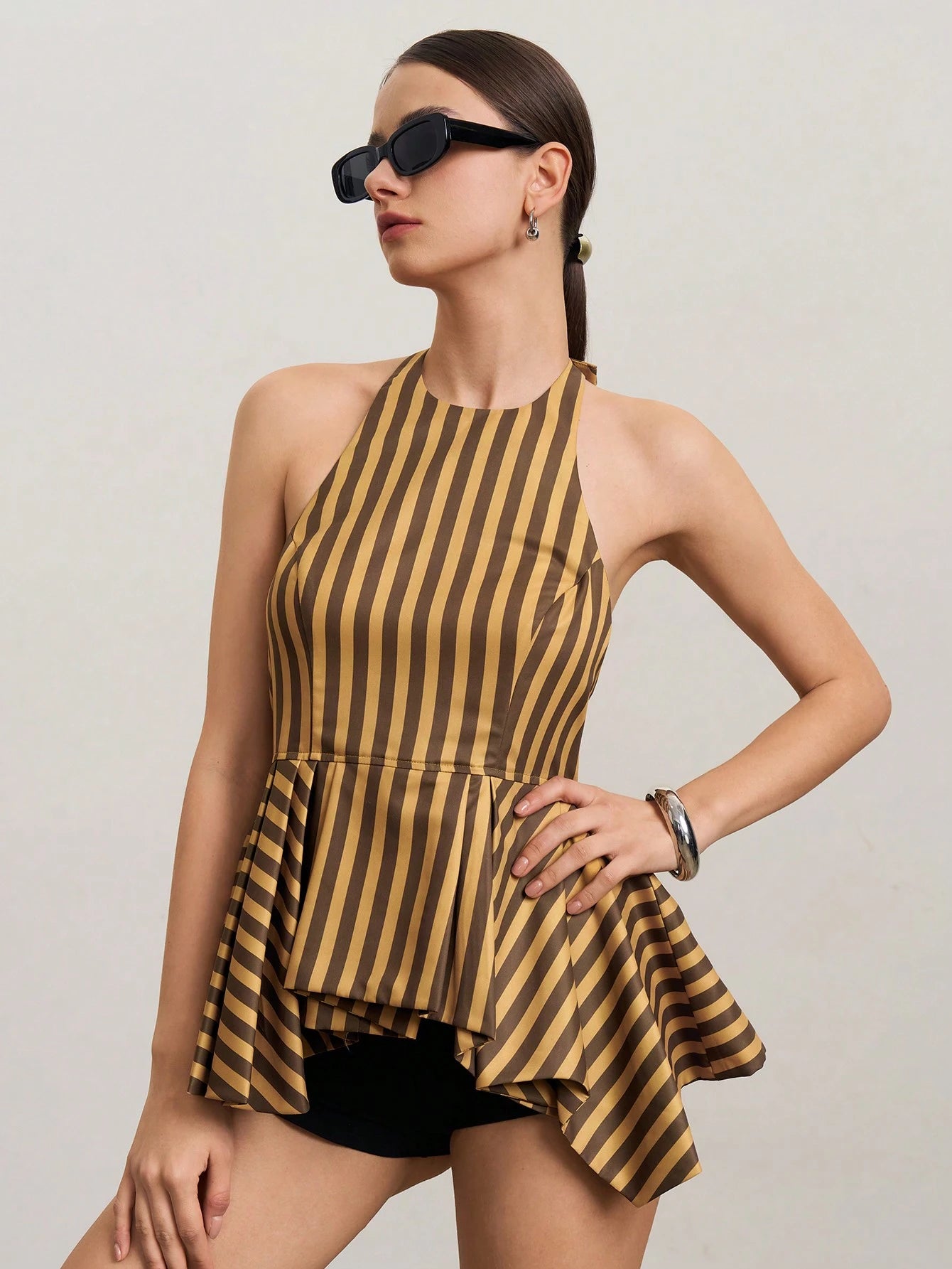 Striped sleeveless halter back tank top