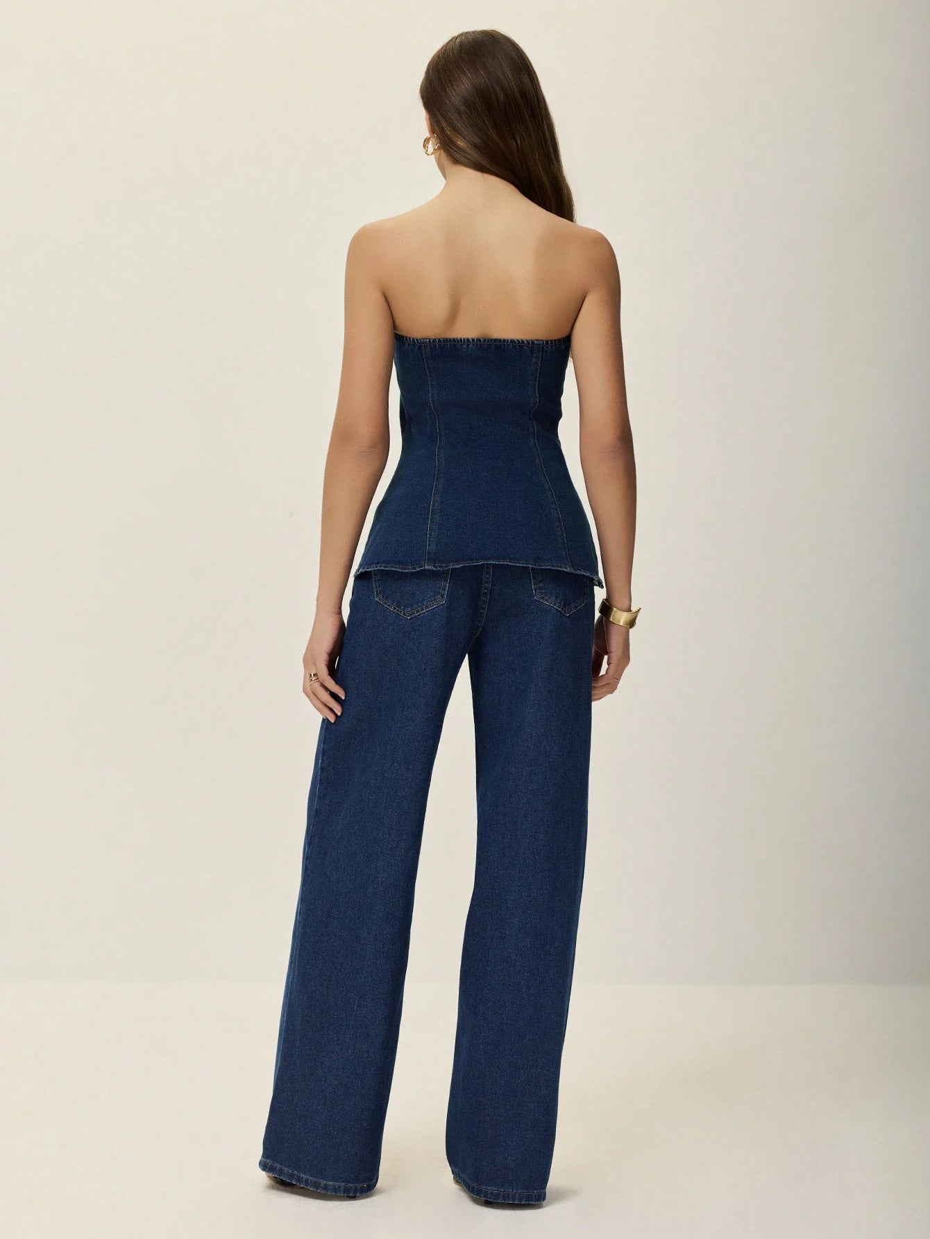 Denim tube top with metallic buttons
