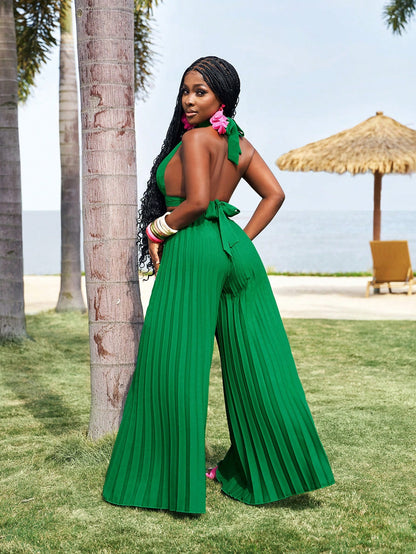 Twist knot  vest top and wide leg pleated pants set