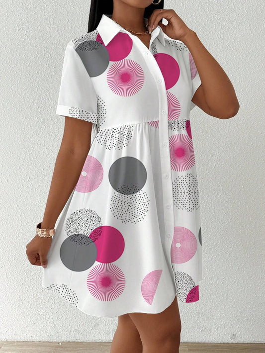 Geometric Print Babydoll Short Sleeve Top