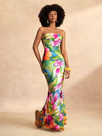 Floral Tube Top Mermaid Dress