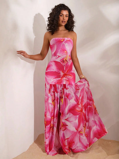 Floral print split thigh maxi dress