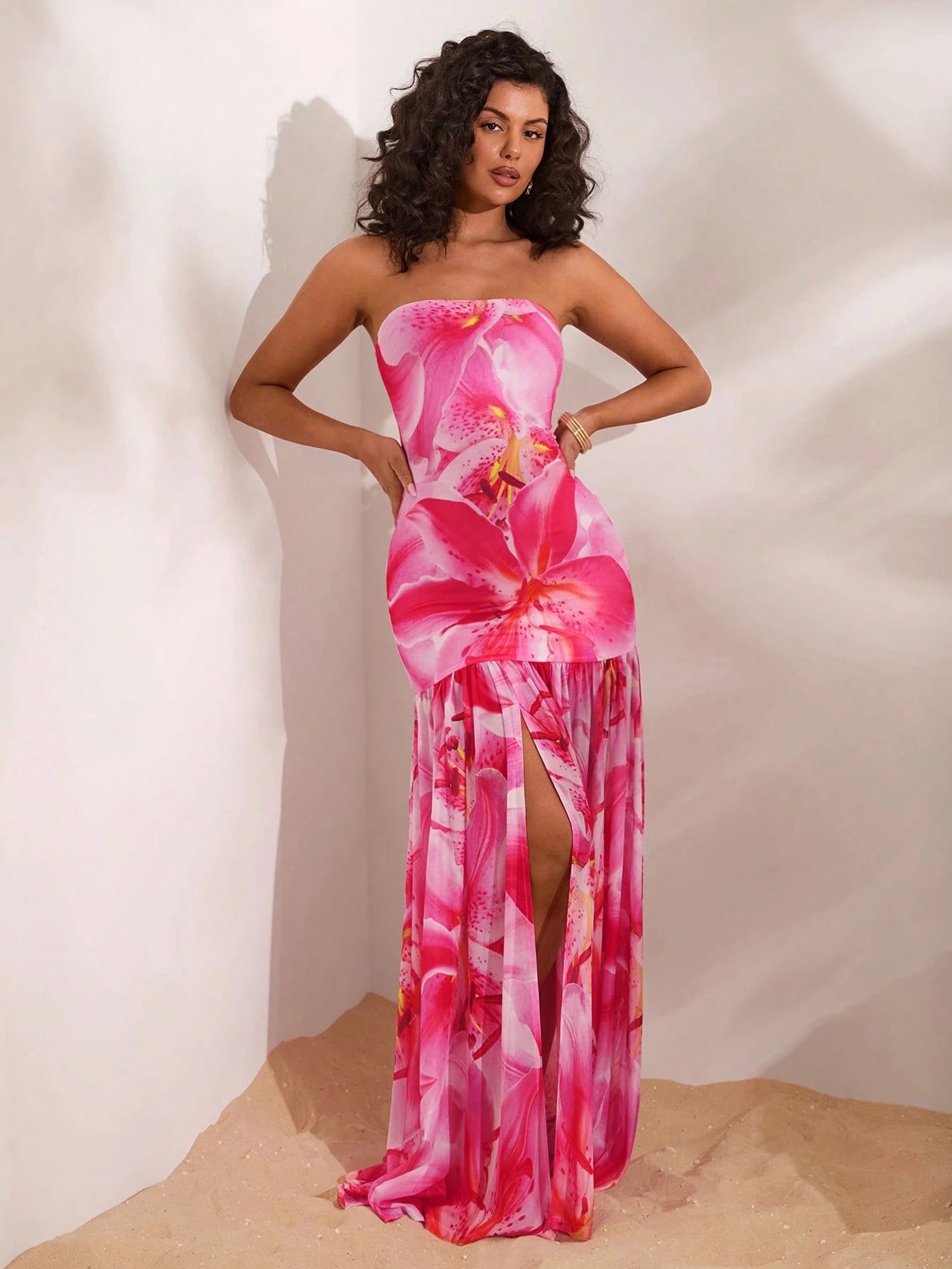 Floral print split thigh maxi dress