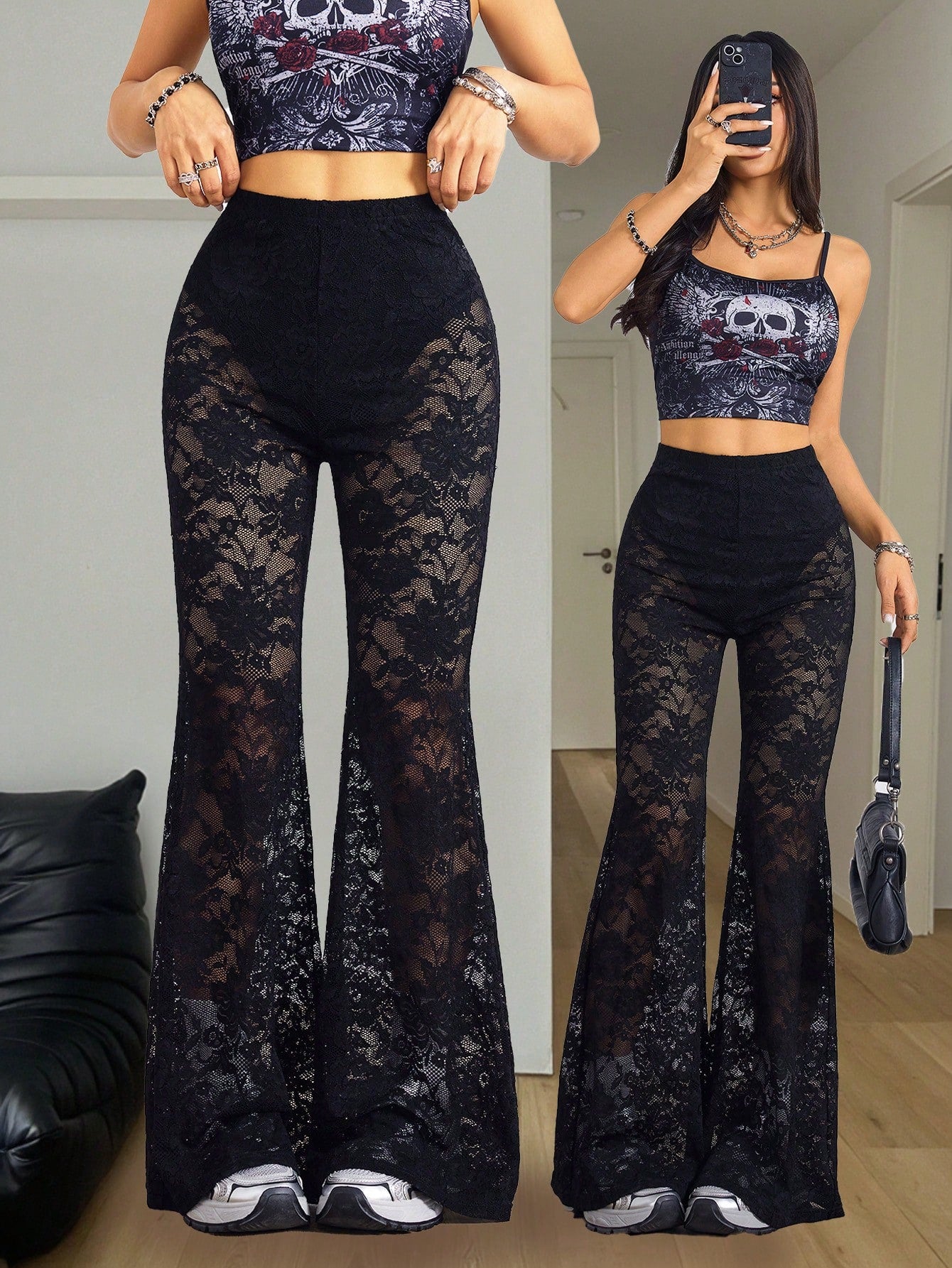 Lace flare pants (underwear included)