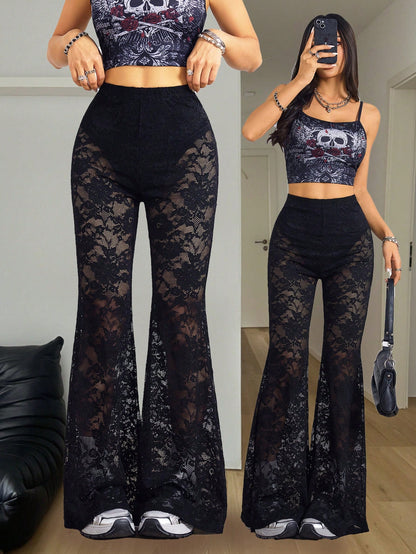 Lace flare pants (underwear included)
