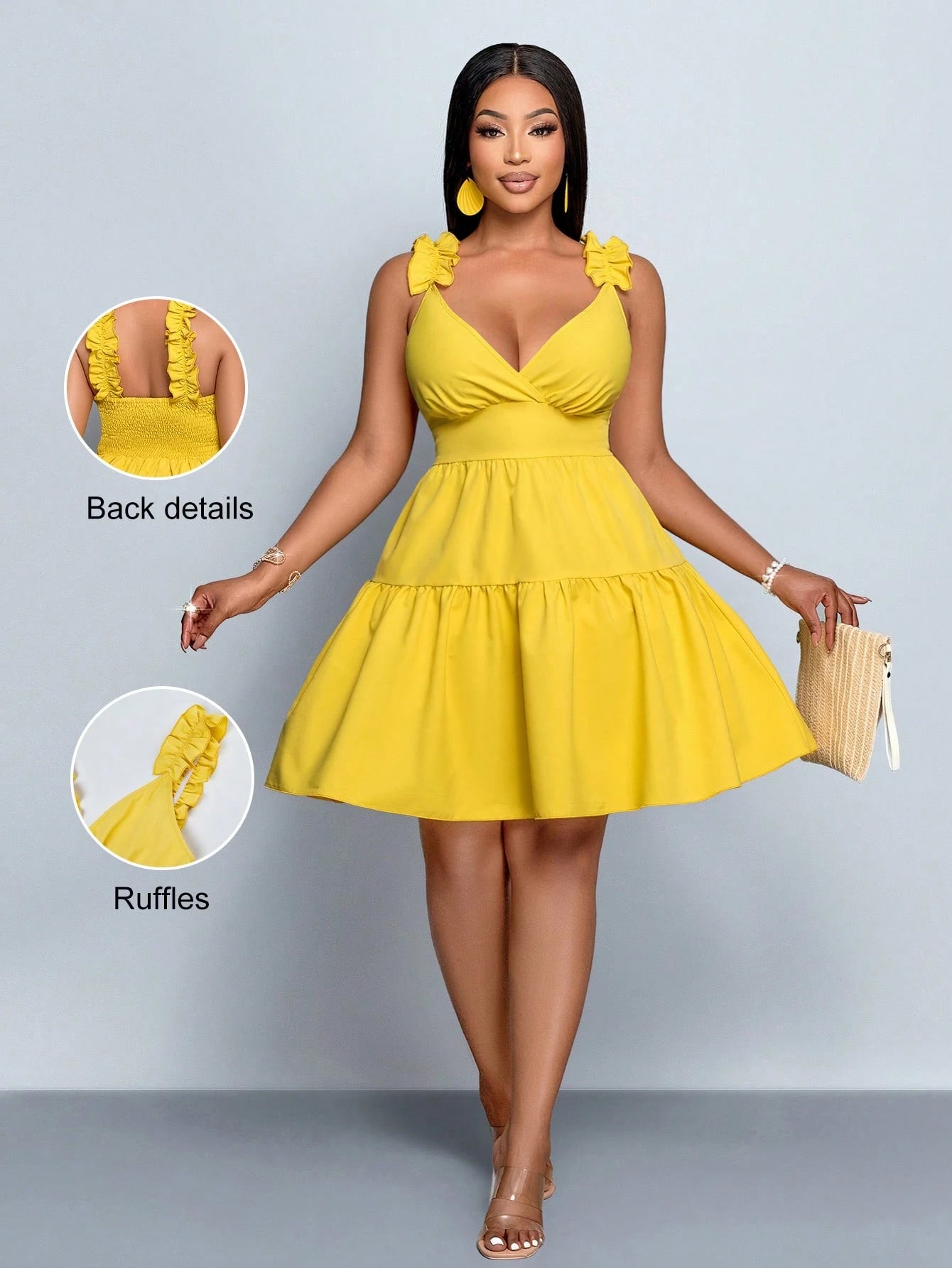 Plus size Ruffle sleeve loose mini dress