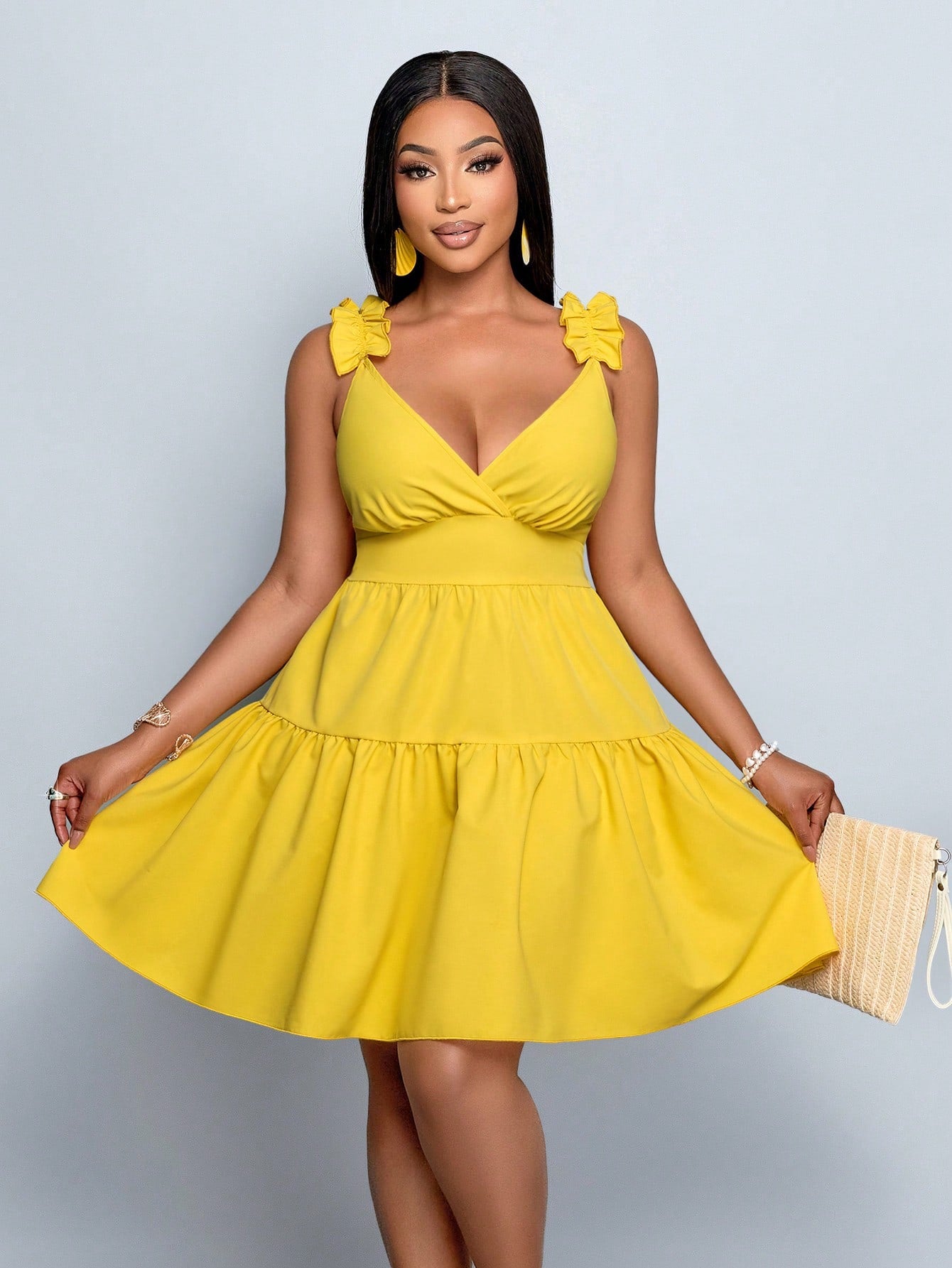 Plus size Ruffle sleeve loose mini dress