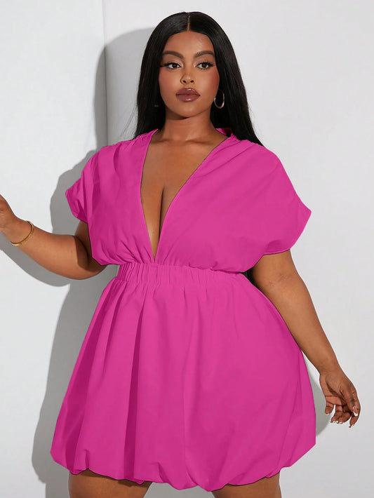Plus-Size Bubble Hem Short Sleeve Dress