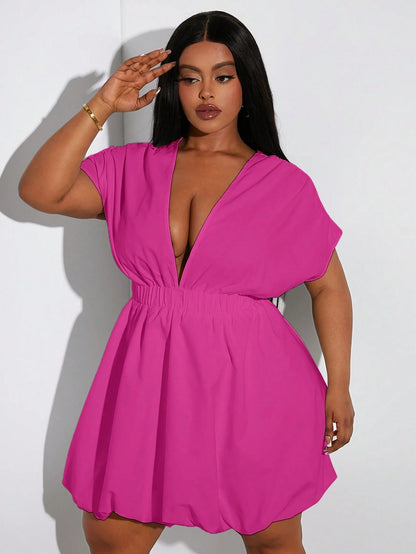 Plus-Size Bubble Hem Short Sleeve Dress