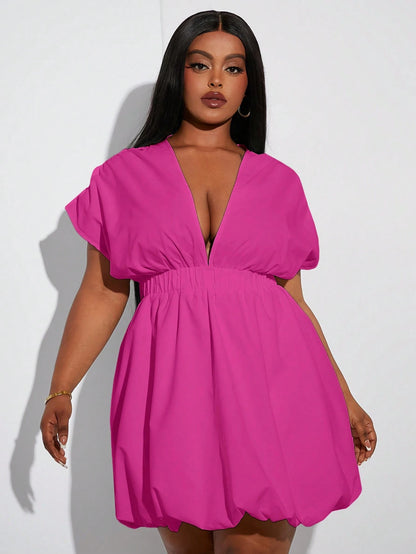 Plus-Size Bubble Hem Short Sleeve Dress