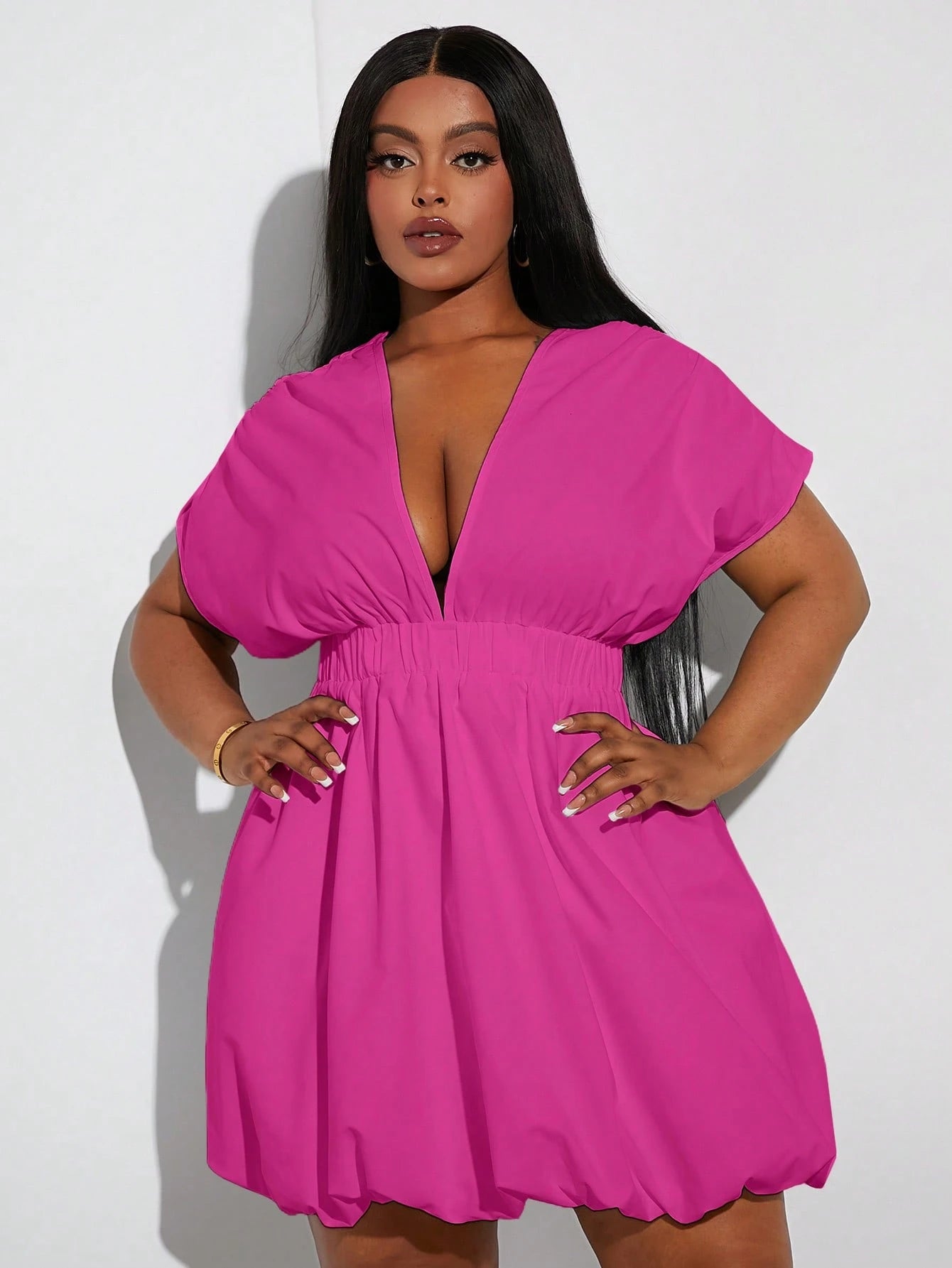 Plus-Size Bubble Hem Short Sleeve Dress